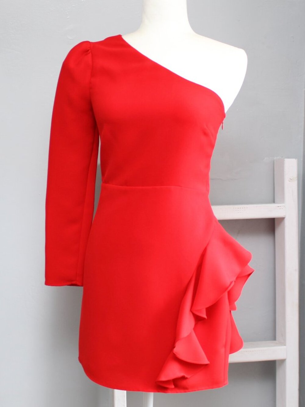 Lovers + Friends Jett Mini Dress One Shoulder Ruffle Party Red Size Small - Picture 2 of 8